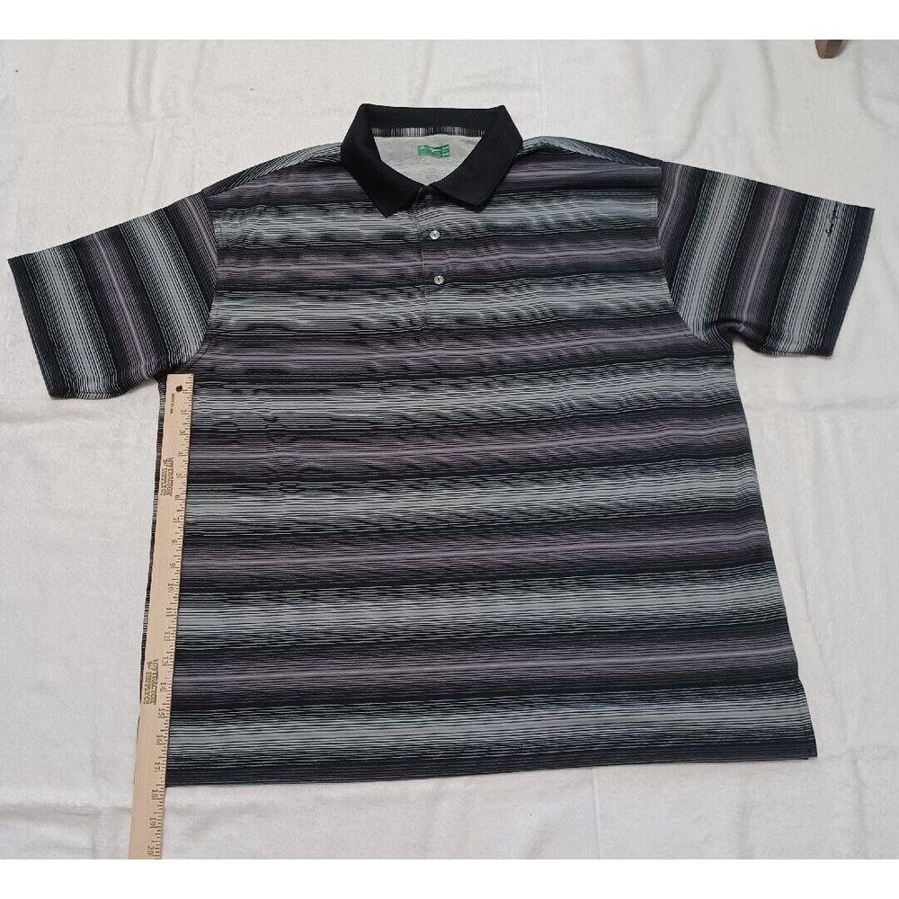 Ben Hogan Mens XL‎ Golf Polo Shirt Black Grey Striped Short Sleeve Performance - Picture 2 of 6